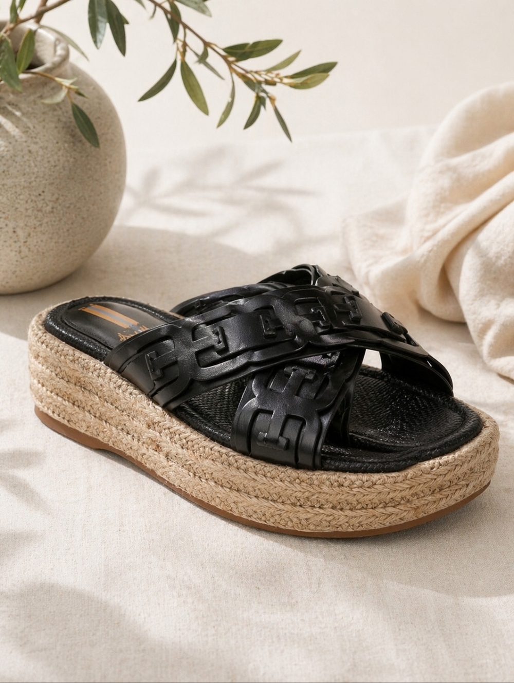 Sam Edelman Pria Black Woven Leather Espadrille Platform Slides Resort 7.5 - Picture 3 of 8
